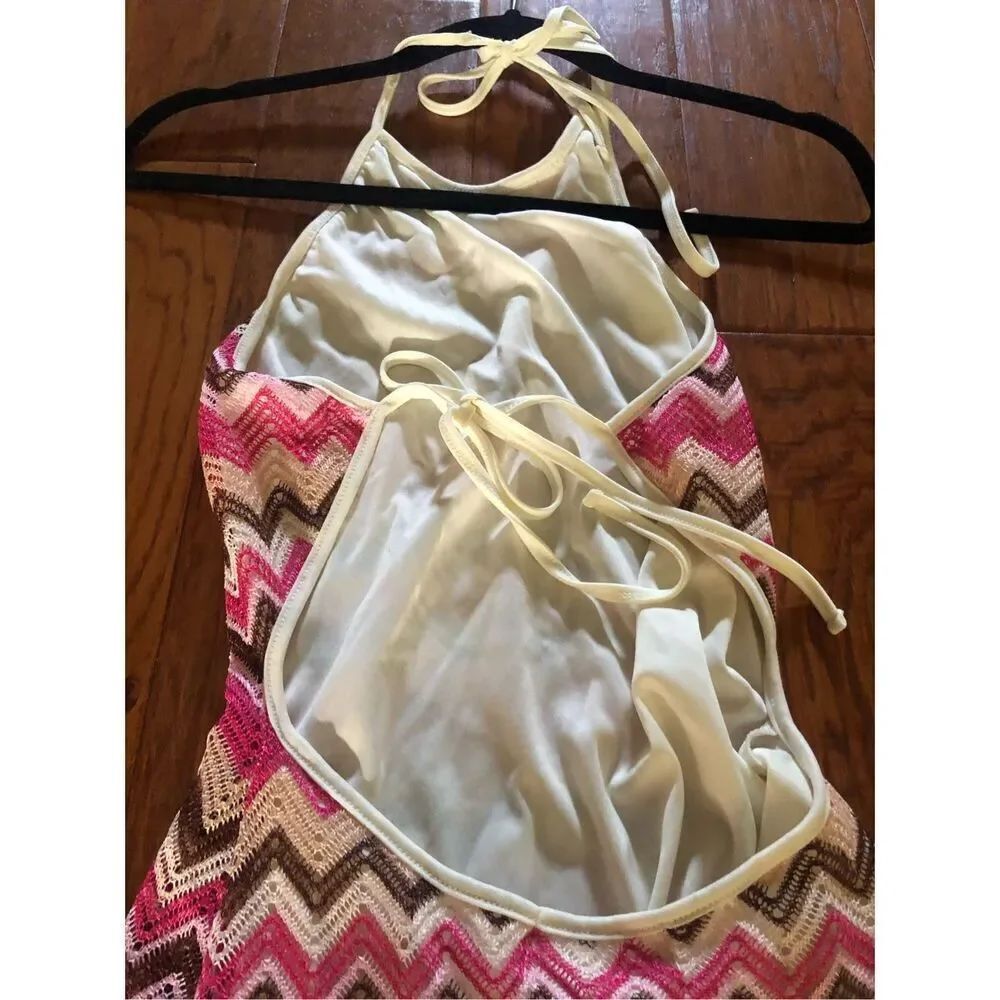 No Comment Pink Chevron Halter Maxi Dress Boho Size M - Picture 8 of 13